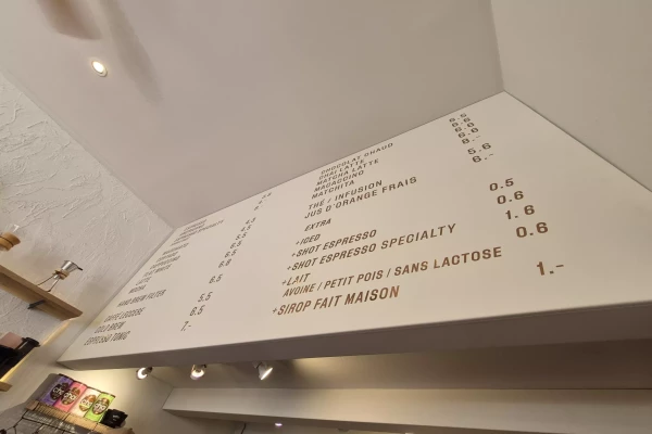 Menu ardoise de coffee shop à Florissant Genève , réalisé par Stick-Up