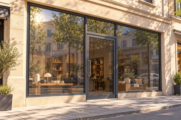 vitrine de commerce avec film solaire réfléchissant anti UV